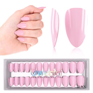 Press On Nails Almond, Press on Nails Short, Glue On Nails for Women, Soft Gel Fit Natural Reusable Stick On Nails in 15 Sizes - 30 Fake Nails Kit (Lustrous French, Short)